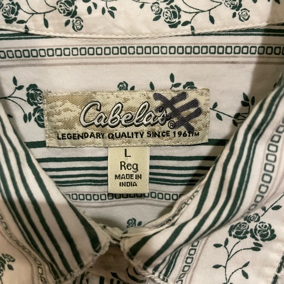 Women’s Cabela white and green striped button down shirt. Size L Regular - Picture 3 of 7